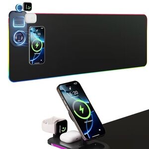HAUTOCO Wireless Charging Mouse Pad 15W RGB Gaming Mousepad Waterproof Desk Mat